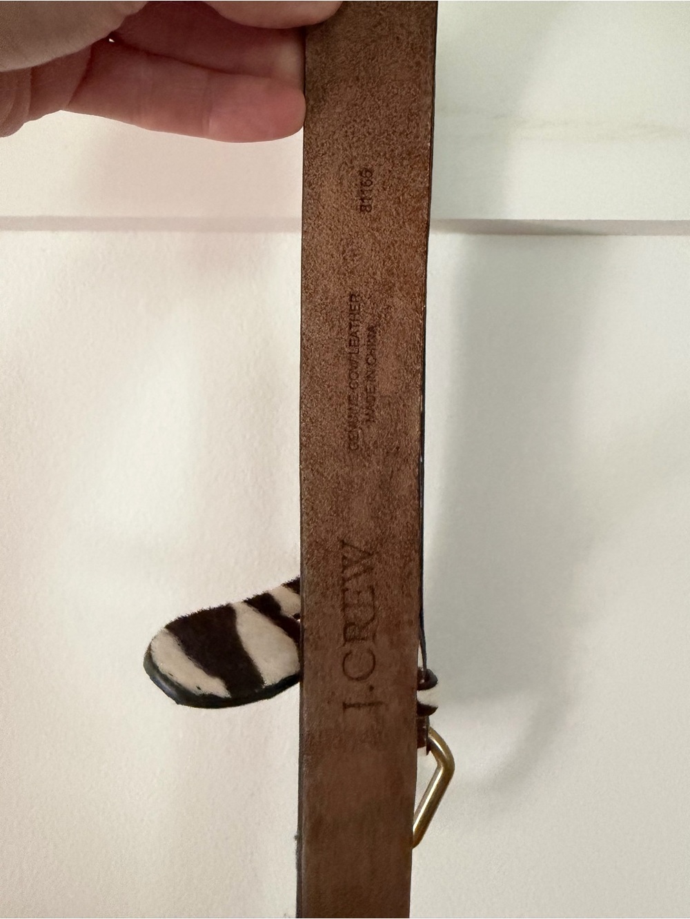 J. Crew Zebra Haircalf Belt in Black and Cream with Brass D-Ring. Women Medium - Picture 4 of 6